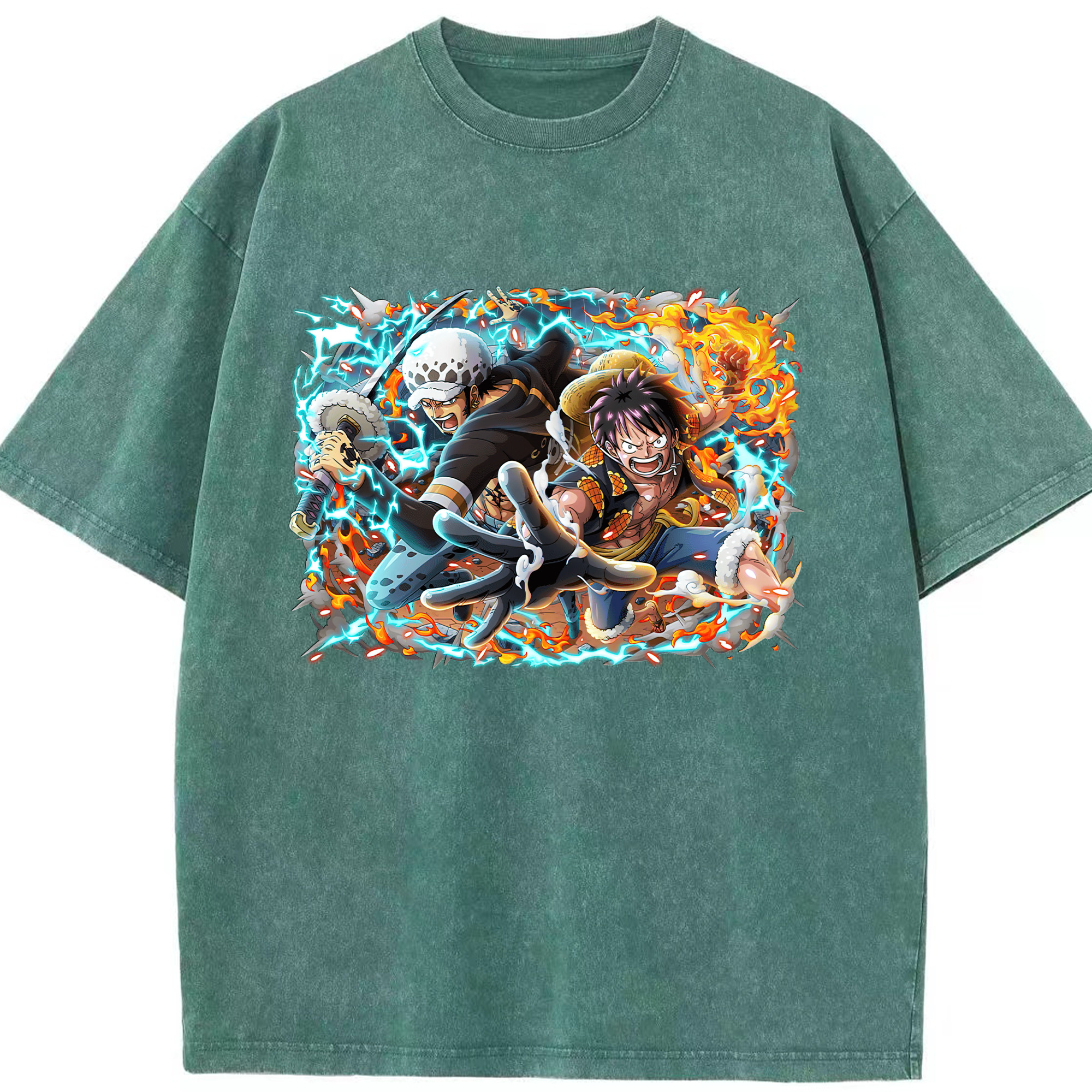 ワンピース モンキー・D・ルフィ ONE PIECE Monkey D. Luffy 綿100% ヴィンテージ風 半袖Tシャツ（フロントプリント）